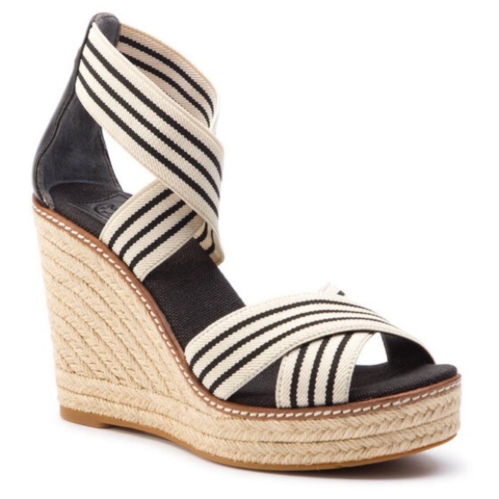 TORY BURCH Ivory & Navy Stripe Frieda Espadrille- 53734 - Sz 7